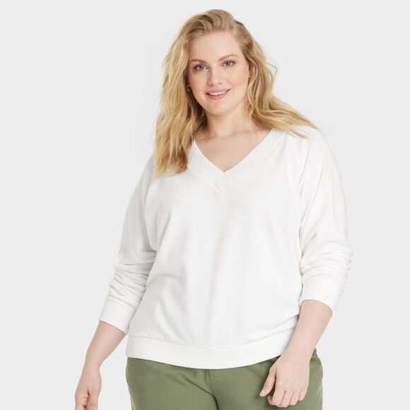 Universal Thread Leisure Studio French Terry Pullover Sweatshirt in White L - Picture 1 of 12